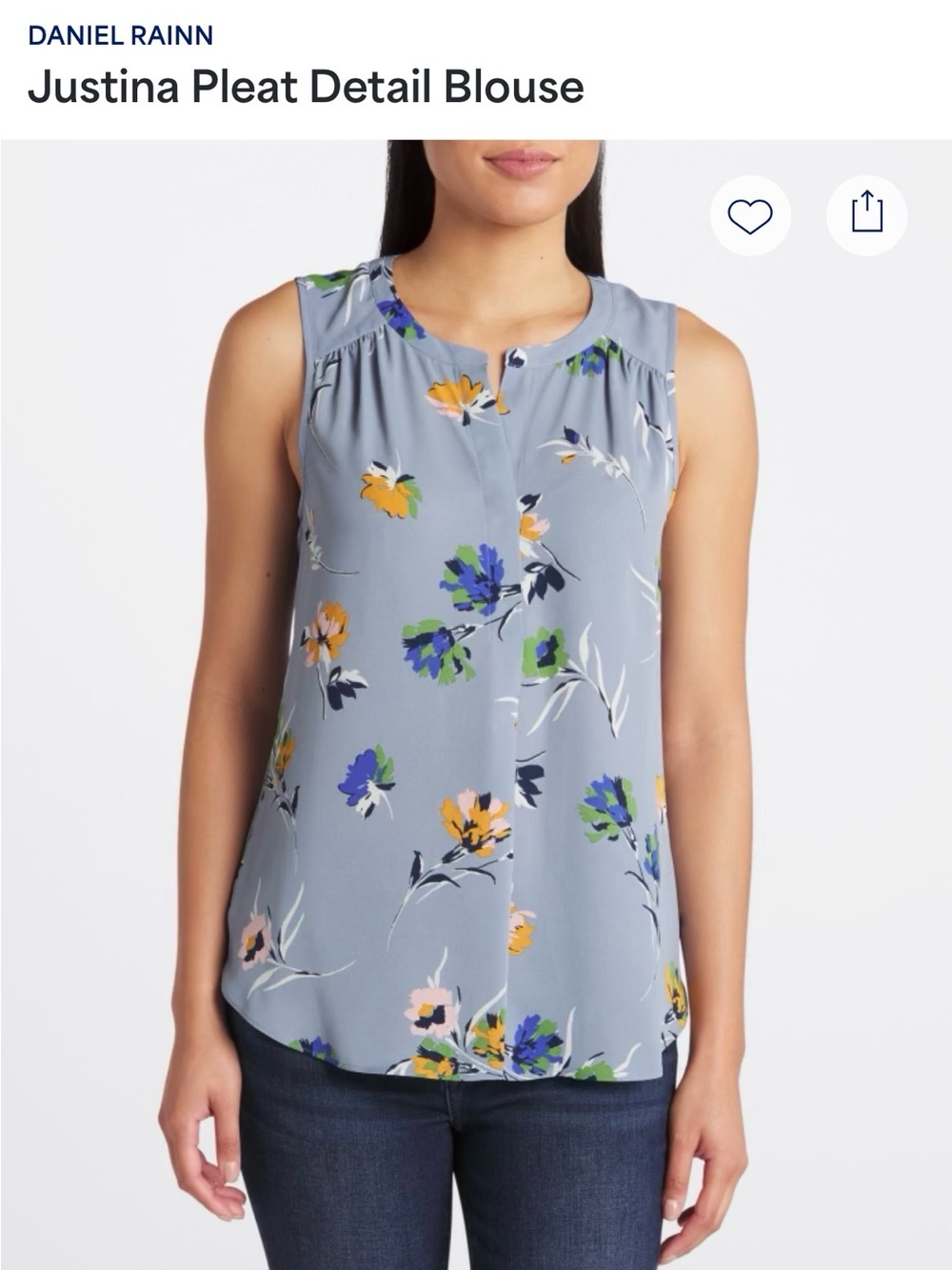 Daniel Rainn Sleeveless Floral Pleat-Front Blouse in Light Blue